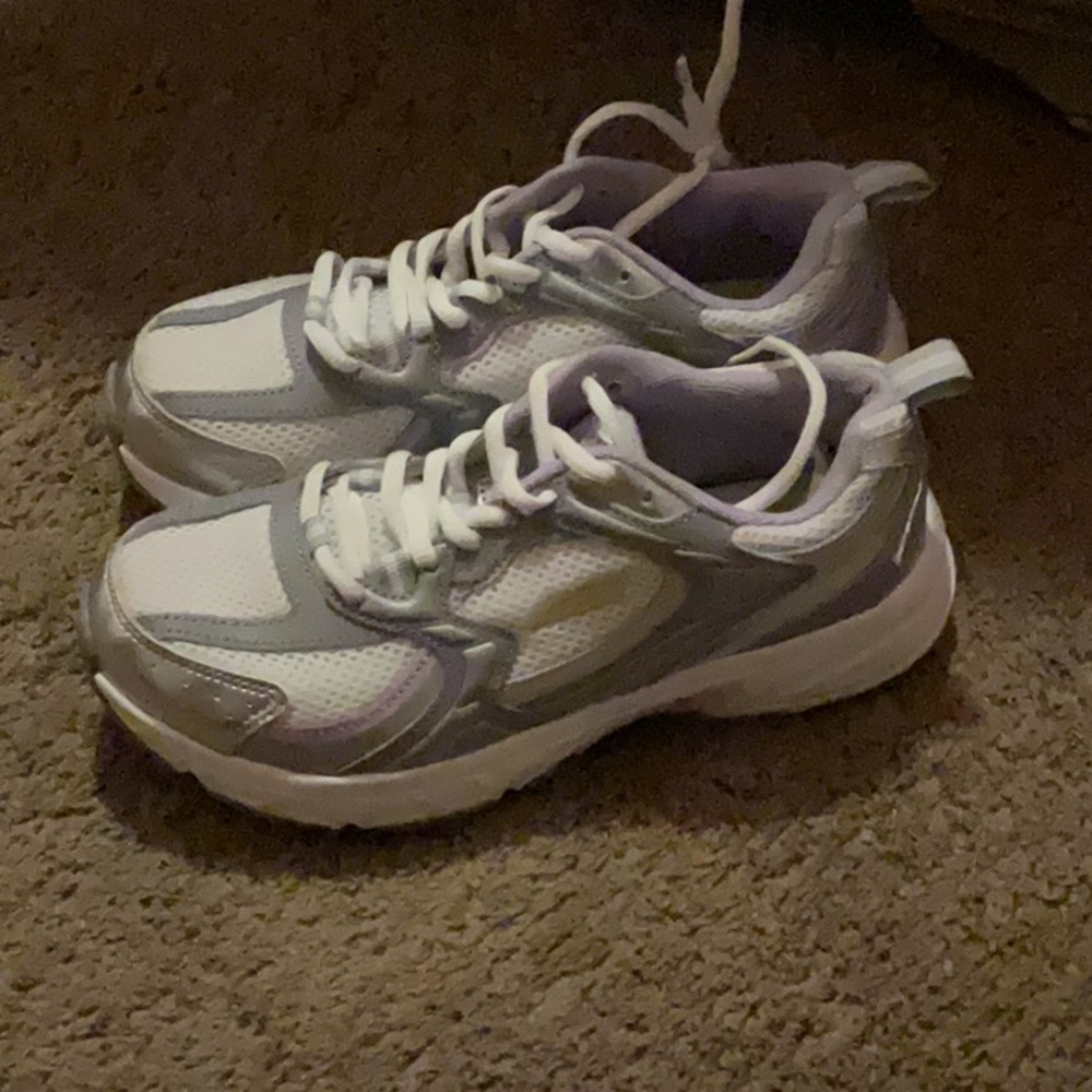 White and Gray Athletic Sneakers